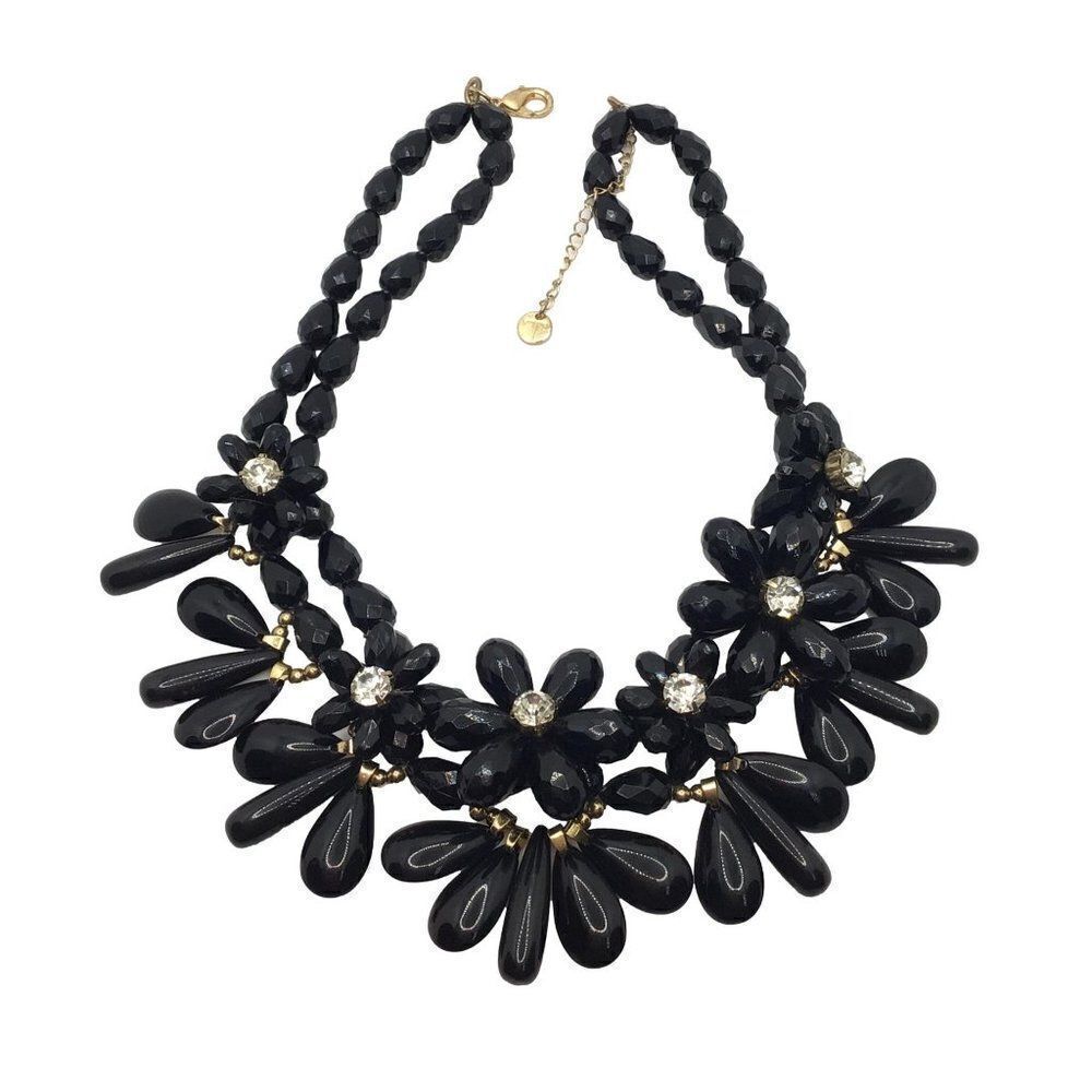 Talbots Flower Necklace Exaggerated Statement Rhinestone Centers Adjustable Leng